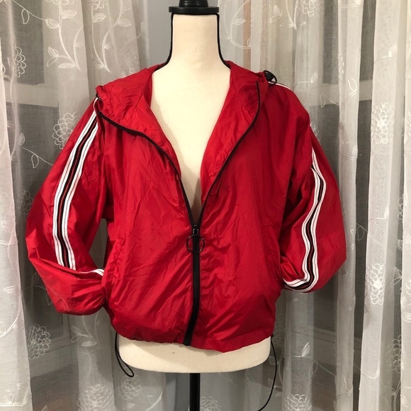 Garage  red windbreaker striped sleeves SZ L - Picture 7 of 14